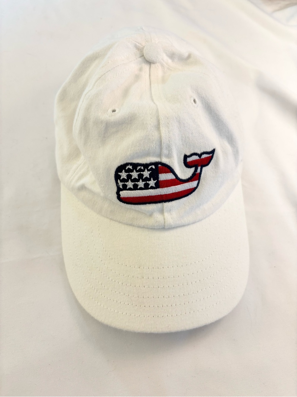 Vineyard Vines White Baseball Cap with American-Flag Whale